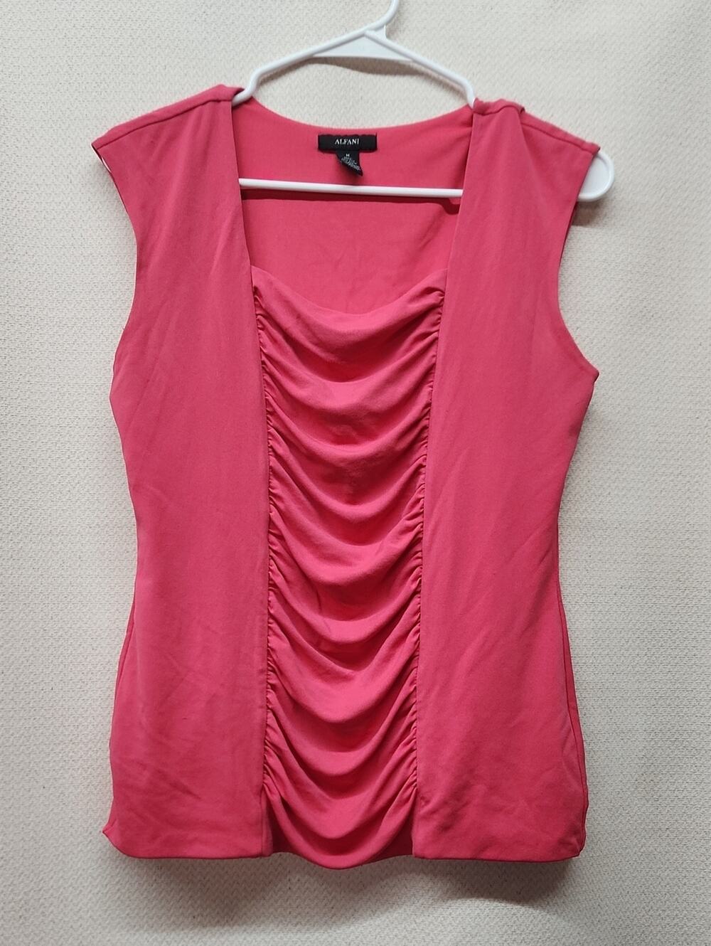 Alfani Pink Ruched Front Cap Sleeve Top